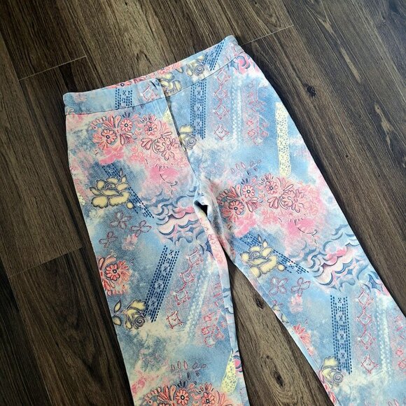 💙 Haggar Pastel Artsy Wide Leg Cotton Pants Size 12 Feminine Floral - Picture 3 of 7